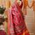 Red printed silk cotton ethnic saree with blouse piece