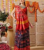 Multicolor printed silk cotton ethnic saree with blouse piece