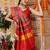 Red printed silk cotton ethnic saree with blouse piece