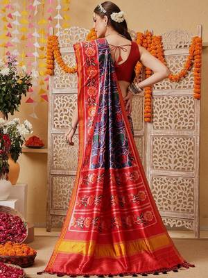 Multicolor printed silk cotton ethnic saree with blouse piece 2