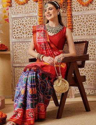 Multicolor printed silk cotton ethnic saree with blouse piece 3