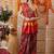 Red printed silk cotton traditional saree with blouse piece