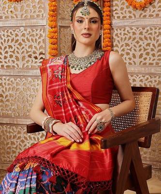 Multicolor printed silk cotton ethnic saree with blouse piece 4