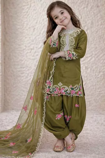 mehendi green pure heavy natural crepe salwar suit set with heavy embroidery sequence work - designer party wear
