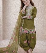 mehendi green pure heavy natural crepe salwar suit set with heavy embroidery sequence work - designer party wear