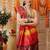 Red printed silk cotton traditional saree with blouse piece