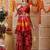 Red printed silk cotton traditional saree with blouse piece