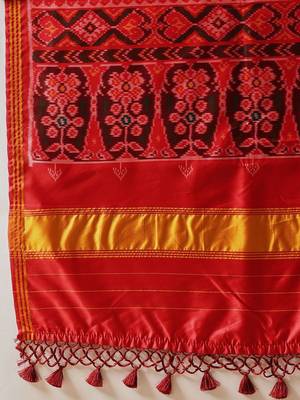 Red printed silk cotton traditional saree with blouse piece 5