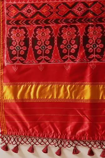 Red printed silk cotton traditional saree with blouse piece