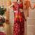 Red printed silk cotton traditional saree with blouse piece