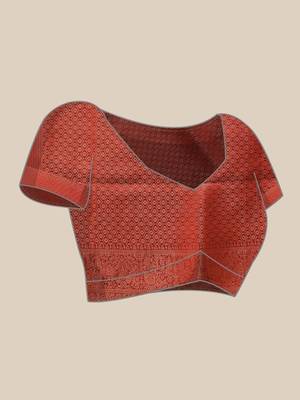 Red woven art silk traditional saree with blouse piece 4