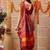 Red printed silk cotton traditional saree with blouse piece