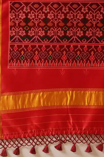 Red printed silk cotton traditional saree with blouse piece