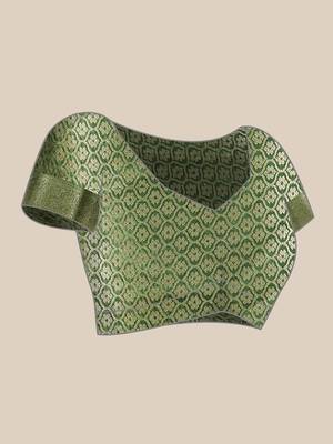 Green woven art silk traditional saree with blouse piece 4