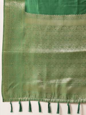Green woven art silk traditional saree with blouse piece 5