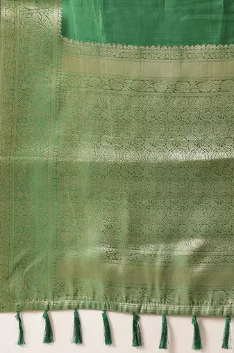 Green woven art silk traditional saree with blouse piece
