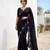 Black color fendy satin space silk blend solid diamond siroski work saree with un-stitched blouse