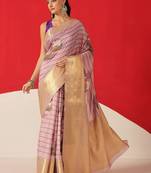 Lavender printed tissue traditional saree with blouse piece