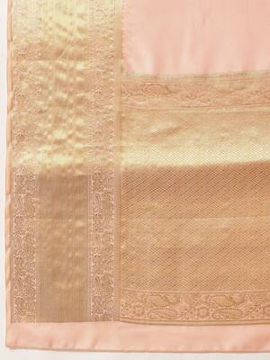Peach printed tissue traditional saree with blouse piece 5
