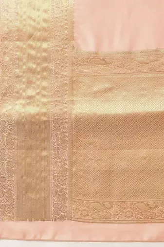 Peach printed tissue traditional saree with blouse piece