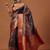 Grey printed art silk ethnic saree with blouse piece