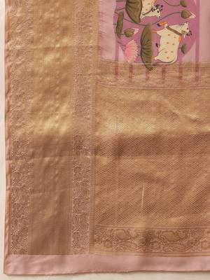 Lavender printed tissue traditional saree with blouse piece 5