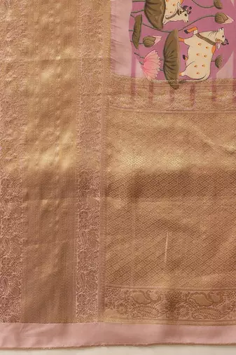 Lavender printed tissue traditional saree with blouse piece
