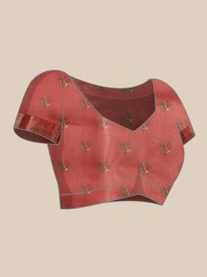 Peach woven art silk traditional saree with blouse piece 4