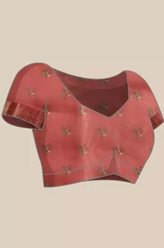 Peach woven art silk traditional saree with blouse piece