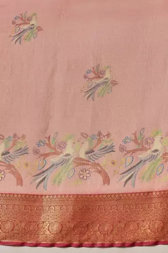 Peach woven art silk traditional saree with blouse piece