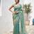 Sky blue color fendy satin space silk blend solid diamond siroski work saree with un-stitched blouse