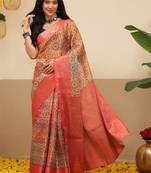 Multicolor printed tissue traditional saree with blouse piece