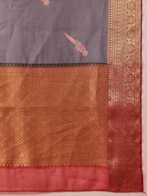 Grey printed art silk ethnic saree with blouse piece 5