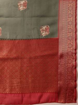 Olive printed art silk ethnic saree with blouse piece 5