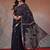 Navy blue embroidered cotton blend traditional saree with blouse piece