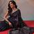 Navy blue embroidered cotton blend traditional saree with blouse piece