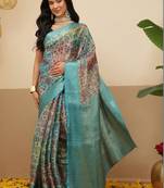 Multicolor printed tissue traditional saree with blouse piece