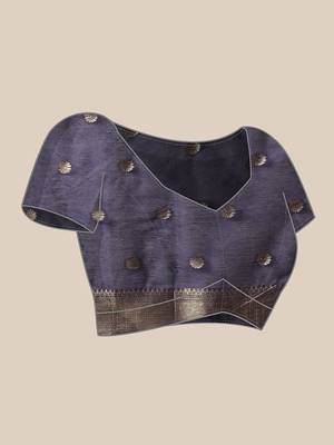 Navy blue embroidered cotton blend traditional saree with blouse piece 4