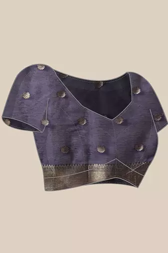 Navy blue embroidered cotton blend traditional saree with blouse piece