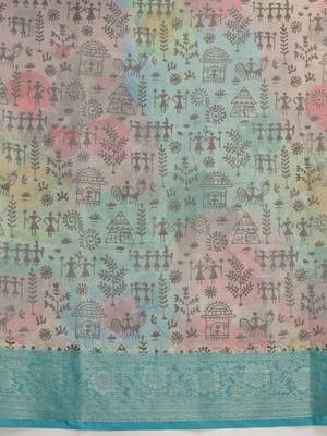 Multicolor printed tissue traditional saree with blouse piece 5
