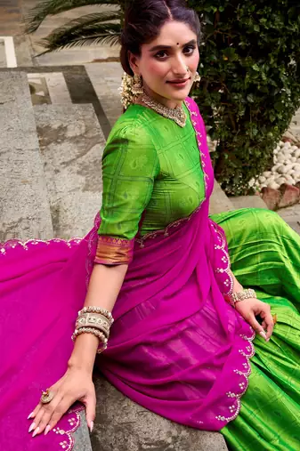 Glorious Green Zari Waving Cotton Wedding Wear Half Saree Lehenga