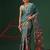 Teal printed silk cotton ethnic saree with blouse piece