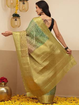 Multicolor printed tissue traditional saree with blouse piece 3