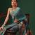 Teal printed silk cotton ethnic saree with blouse piece