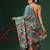 Teal printed silk cotton ethnic saree with blouse piece