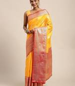 Yellow woven cotton blend traditional saree with blouse piece