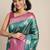 Teal woven cotton blend traditional saree with blouse piece