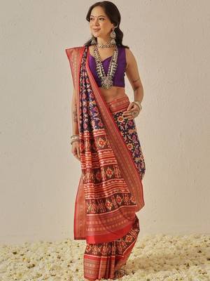 Multicolor woven art silk traditional saree with blouse piece 1