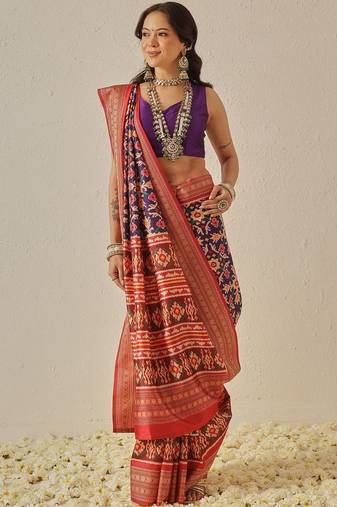 Multicolor woven art silk traditional saree with blouse piece