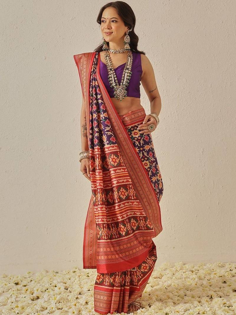 Multicolor woven art silk traditional saree with blouse piece